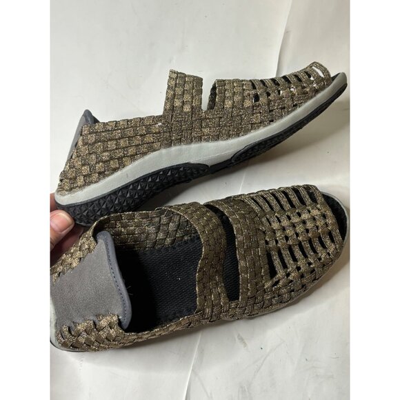 Corkys  Woven Stretch Slip-On Sandals Metallic Gold Outdoor Comfortable Shoes - Picture 3 of 6